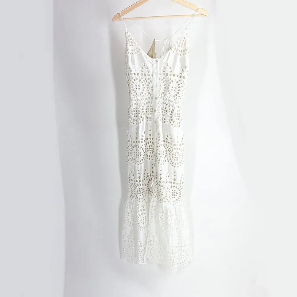 Winston White eyelet v-neck wedding getaway honeymoon dress XS